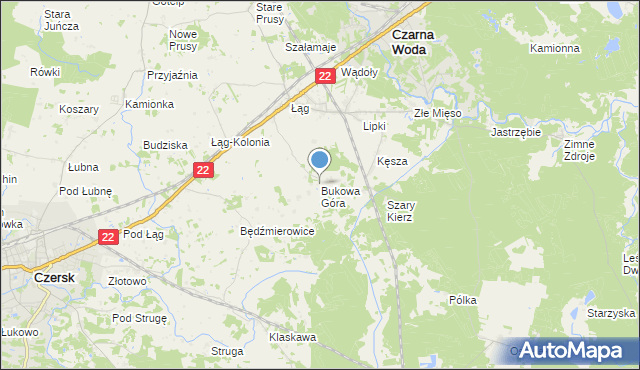 mapa Bukowa Góra, Bukowa Góra gmina Czersk na mapie Targeo